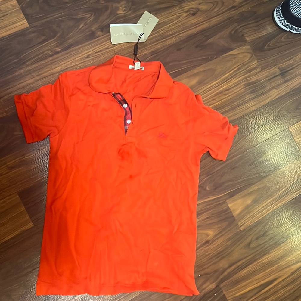 Burberry size small orange red collar shirt